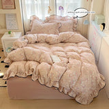 Yeknu  3pcs Korean style Duvet Cover Set (1*Duvet Cover + 2*Pillowcase, Without Core),Princess lace Bedding Set, Soft Comfortable