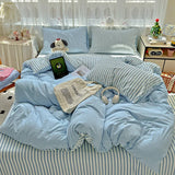 Yeknu Striped Bedding Set Ins Korean Duvet Cover Set Flat Sheets Set With 2 Pillowcases Single Twin Full Queen Size Bed Linen Set