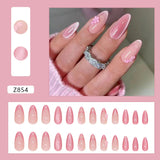 Yeknu  24Pcs Almond Cat-Eye Press-On Nails in Blush Pink Reusable&Wearable Elegant 3D Floral French Tips for Women&Girls’Daily Wear