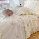 Yeknu  3pcs Rose embroidery Lace Quilt, pillowcase Single Double Summer Air Conditioning Throw Blanket Nap Blanket Thin Quilt