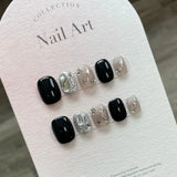 Yeknu 10Pcs Handmade Short Heart Diamond Design Reusable Fake Nails Glitter Full Cover Wearable Artificial Nail Tips Art Press On Nail