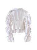 Yeknu  High Quality Outfits 2 Piece Set Office Lady Simple Long Sleeved Blouses Flare Sleeve + Gyaru Knitted Vest Y2k Elegant Mori Girl
