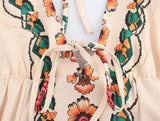Yeknu  Summer Backless Holiday Style Floral Printed Dress Women V-Neck Lace-Up Halter Bohemian Beach Dress Casual Female Vestidos