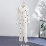 Yeknu  Elegant Print Women Jumpsuits Fashion Long Sleeve V-neck Zippers Female Overalls Summer Autumn All-match Lady Outfit New