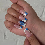 Yeknu 24Pcs Mid-length French Pink Square Head Press on False Nails Flash Drill Wearable Finished Manicure Full Cover Nail Tips