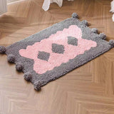 Yeknu  Lovely Cotton Bedroom Rug Soft Handmade Pompom Bathroom Mat Carpet Long Bedside Decorative Tidy Pad Aesthetic Home Room Decor