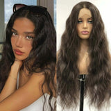 Yeknu  Dark Brown Wig Natural Wavy Synthetic Hair 13X4 Lace Front Wig Brunette Colored Deep Wave Long Curly Hair Frontal Wigs for Women