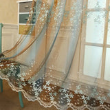 Yeknu  European Pastoral Embroidered Flower Curtains for Living Dining Room Bedroom White Gauze Bay Window Korean Window Screen Balcony