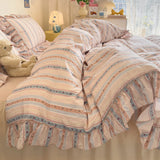Yeknu  3 Piece seersucker stripe duvet cover Set ， comfortable Bedding Set Bedspread for All Season