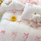 Yeknu  3 Piece Sheet Set  pink bowknot embroidery duvet cover Set ， comfortable Bedding Set Bedspread for All Season