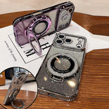 Yeknu  Glitter Magsafe Bracket Case for iPhone 17 16 15 11 12 14 13 Pro Max Plating Soft Bling Diamond Luxury Cover for iPhone 17 Air