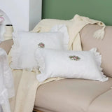 Yeknu with Lotus Frill French Lace Pillow Cover Washed Material Comfortable Embroidered Cushion Cover Soft Pillow Shell Bedroom