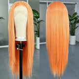 Yeknu  Long Silky Straight Wigs for Women Synthetic Lace Front Wig Light Orange Ginger Colored 13X4 Frontal Cosplay Wig for Daily Party