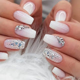 Yeknu  24Pcs Glossy Press on Nails Set Short Oval Gradient French Nail Tips Reusable Full Cover Fake Nails with Glue for Women&Girls