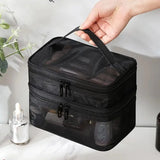 Yeknu  Fashion Transparent Mesh Travel Cosmetic Bag Storage 1/2/3 layer Toiletry Bag Large Capacity Make Up Organizer Bag Women's