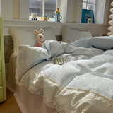 Yeknu  French style new comfortable wrinkled yarn printed lace four-piece set student dormitory three-piece set