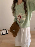 Yeknu  Deeptown Kawaii Women Cropped Sweaters Sweet Harajuku Cartoon Knitted Pullovers Korean Style Cute Autumn Winter Oversize Sweater