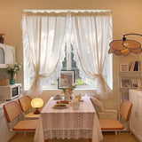 Yeknu  1Pc,Beige Linen-like Semi-Shade Curtains with White Ruffled Lace Trim, Suitable For Bedrooms,   French Romantic Living Room Wind