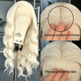 Yeknu  Long Wavy Platinum Blonde Wig Synthetic Loose Body Wave Free Part Natural Curly Colored 13X4 Lace Front Wigs for Women Daily