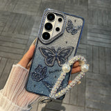 Yeknu  Hard Shell Butterfly Glitter Phone Case For Samsung S25 Ultra S25 S26 Ultra S26 S24 S23 A26 5G A16 Lncludes Bracelet Cover Funda