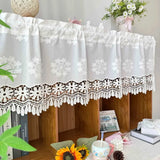Yeknu  Exquisite White Linen Window Valance with Intricate Floral Embroidery and Delicate Crochet Lace Trim for Windows Door Home Decor