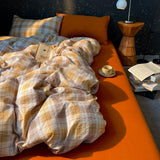Yeknu High Quality Beauty Bedding Set Plaid Duvet Cover Bed Sheet Set With Pillowcases Adult Dormitory Queen Size Winter Home Decor