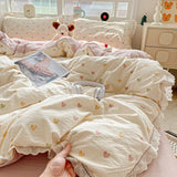 Yeknu 2025 New Bedding Set INS Princess Soft Bed Flat Sheet Set Twin Queen Double Size Cotton Lace Duvet Cover Pillowcase Bed Linen