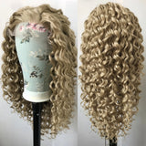 Yeknu  Loose Curly Synthetic Lace Front Wigs for Women Ash Blonde Wig Glueless Pre Plucked Dirty Blonde Deep Curly 13X4 Lace Frontal