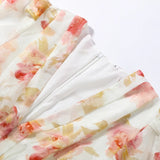 Yeknu  Summer Autumn Vacation Print Long Women's Dress Sexy Deep V-neck Split Short Puff Sleeve Pleated Female Robes Outwear New