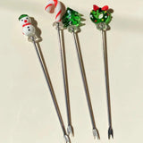Yeknu  New Year Christmas Stainless Steel Fruit Fork Snowman Christmas Tree Cartoon Home Small Sign Christmas Atmosphere Decoration Des