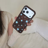 Yeknu  INS Winter Spot Leopard Print Blue Star Phone Case For iPhone 16 15 14 17 Pro Max 17Pro 17Air iPhone13 Case Soft Protect Cover