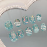 Yeknu  10PCS pure manual pressing short nail art, beautiful fake nails, fresh ocean light blue nail art, suitable for women to use