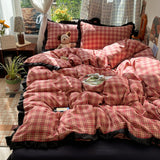 Yeknu  Plaid Bedding Set Double Yarn Classic Vintage Duvet Cover Set Flat Sheets Set 2 Pillowcases Single Twin Full Queen Size