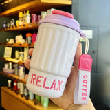 Yeknu  Stainless Steel Insulated Bottle Dual Drink Coffee Cup Fashionable Student Water Cup Portable with Lifting Rope Children's Cup