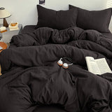 Yeknu  Bed Four-Piece Set High Gram Weight Cationic Jacquard Solid Color Quilt Cover Student Dormitory Bed Sheet Three-Piece Set