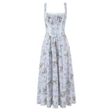 Yeknu  Summer Sleeveless Bohemian Retro Print Dress With Lace Slim Fit A-Line Midi Dresses Women Casual Beach Vacation Beach Dress