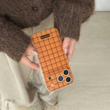 Yeknu  Orange Plaid Grid Pattern Back Cover Case for iPhone 17 16 15 14 Pro Max 13 17Air Shockproof Protective Phone Cases Soft IMD