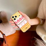 Yeknu  Cute cream strawberry cake yellow grid phone case for iPhone 14 15 16 17 Pro Max 13 17Air soft cases lens protective back cover
