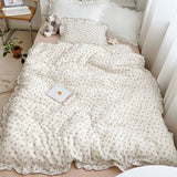 Yeknu INS Princess Ruffle Edge Gauze 100% Cotton Pillow Case Breathable Duvet Cover Without Filler 3PCS Floral Home Bedding Set
