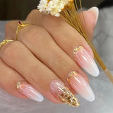 Yeknu  24-piece Long French Minimalist Flash Gold Nails with 1 Jelly Gel and 1 Nail File