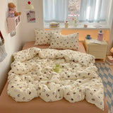 Yeknu 100% Cotton Bedding Set Cartoon Cute Animals Duvet Cover Set Bed Linen Flat Sheets Set 2 Pillowcases Single Double Queen Size