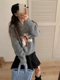 Yeknu  Deeptown Kawaii Women Cropped Sweaters Sweet Harajuku Cartoon Knitted Pullovers Korean Style Cute Autumn Winter Oversize Sweater