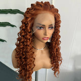 Yeknu  Ginger Orange Long Curly Lace Wig Cosplay Wig Halloween Synthetic Long Hair Role Play Wig for Women Girls Lace Front Wig