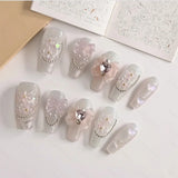 Yeknu  10pcs Pure Desire Girl like Nail Patch Fake Nails - Sparkling Diamond Bow Matching - Dreamy Accessories for Any Occasion