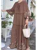 Yeknu  Summer A-Line Long Dress Women Embroidery Fashion Ruffle Pleated Patchwork Loose Ladies Dresses Korean Style Woman Dress