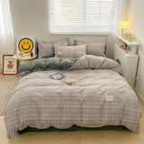 Yeknu  Nordic Plaid Pattern Wash Cotton Bedding Set Duvet Cover Pillowcase Bed Sheet Set Comforter Cover Bed Linens Set Queen King Size