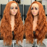 Yeknu  Daules Ginger Deep Wave Wig Long Wavy Curly Synthetic Hair Free Part Dark Orange Water Wave 13X4 Lace Front Wigs for Women Daily