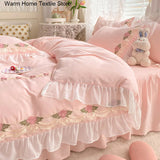 Yeknu Princess Style Korean Bed Skirt Bed Sheet Embroidered Ruffle Lace Quilt Cover Ins Bedding For Girls Luxury Home Textiles