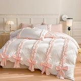 Yeknu  3 Piece Sheet Set  pink bowknot duvet cover Set ， comfortable Bedding Set Bedspread for All Season