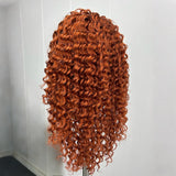 Yeknu  Ginger Curly Wigs for Women Reddish Brown Afro Curly Syntheitc Hair Free Part Pre Plucked Hairline Copper Long Kinky Curly Hair